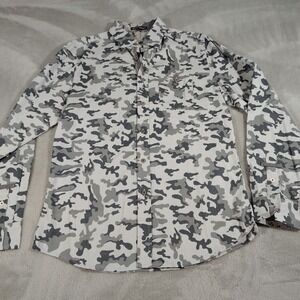 Belle Street Shirt Men M Camo Green/Gray Cotton Army Long Sleeve Lightweight